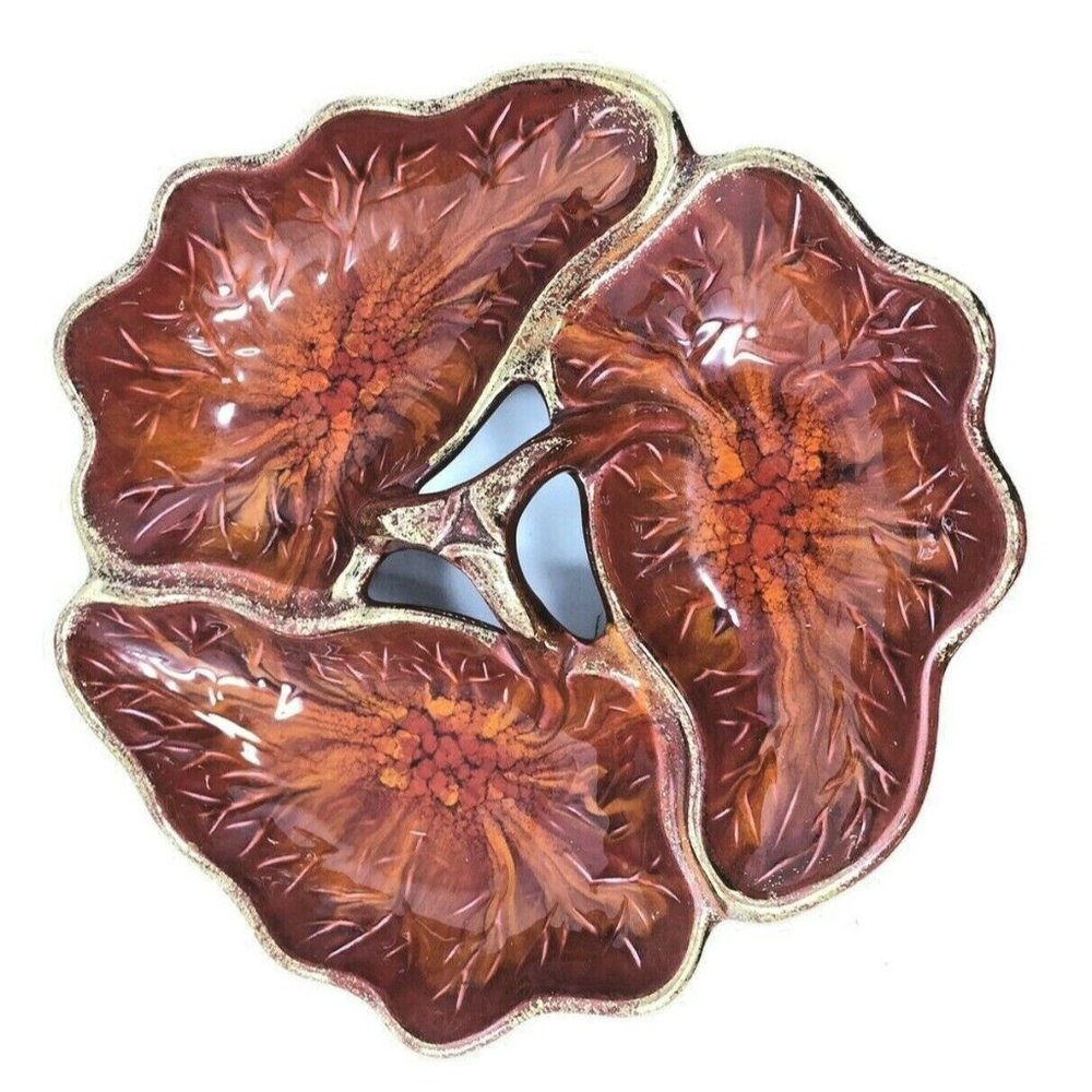 California Original Pottery Centerpiece Relish Tray 895 Burnt Orange Mid Century - Picture 2 of 6